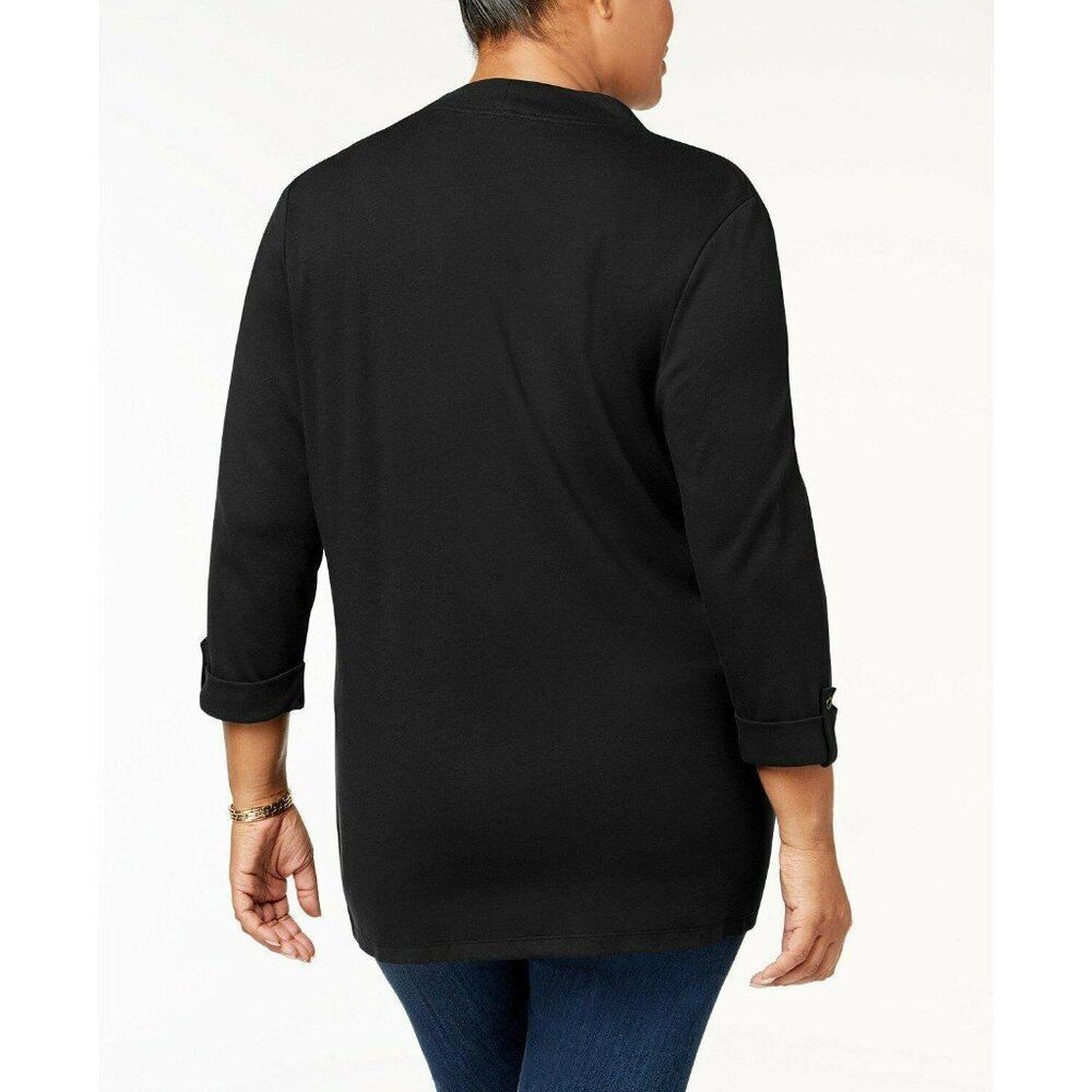 KAREN SCOTT Open Front Zipper‎ Pocket Cardigan Sweater XS NWT X-Small Black - Picture 2 of 3